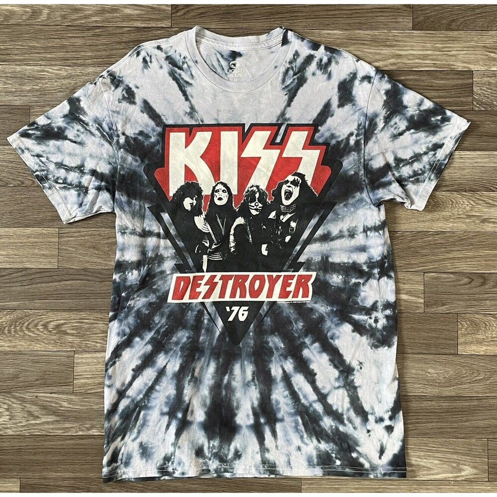 Liquid Blue Kiss Band Shirt Men’s Medium Destroyer 1976 Blue Tie-Dye Crewneck